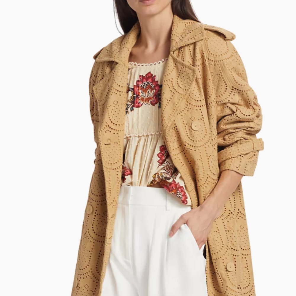 FARM Rio Khaki Pineapple Cotton Eyelet Trench Coat